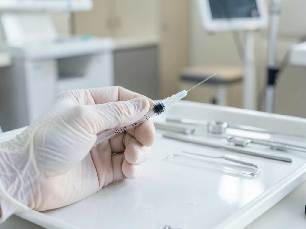 Vorbereitung einer Botox Augenbrauenlifting Behandlung mit medizinischen Instrumenten – Botox Augenbrauenlifting Behandlung Dortmund