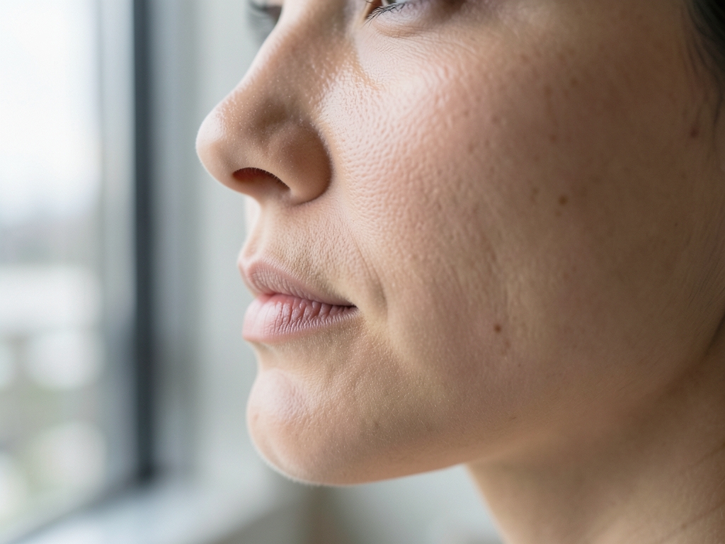 Detailaufnahme der Nasolabialfalten zur Analyse der Hautstruktur – Hyaluron Nasolabialfalten